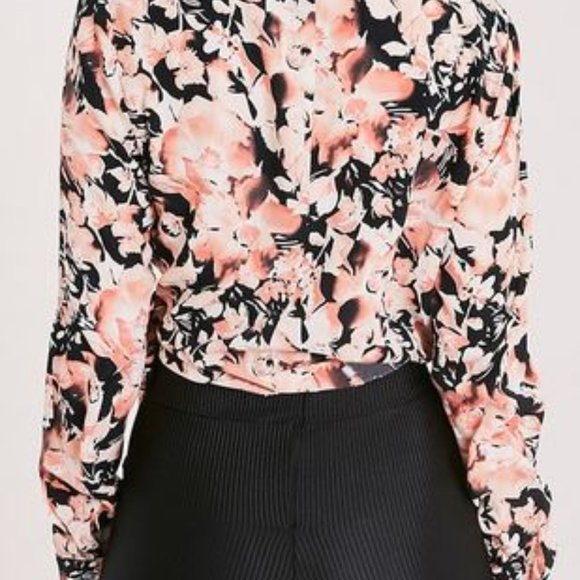 PRETTYLITTLETHING Tops - PRETTYLITTLETHING Pink Floral Print Wrap Front Tie